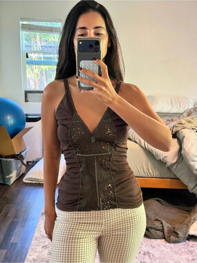 Class Roberto Cavalli Laser-Cut Ruched Cami Top Ruched Laser-Cut Cami Brown vint